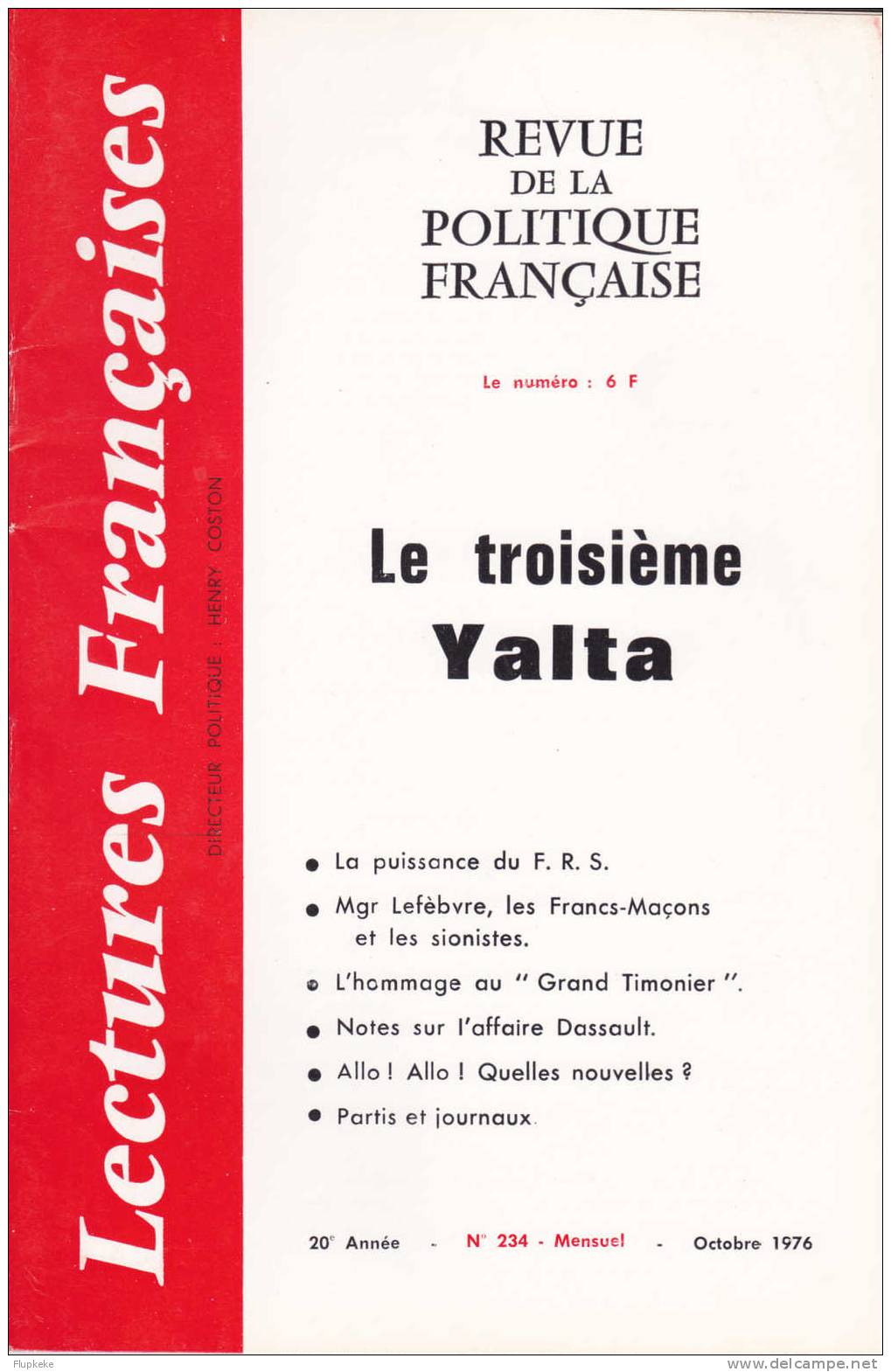 Lectures Françaises 234 Octobre 1976 Henri Coston Revue De La Politique Française - Política