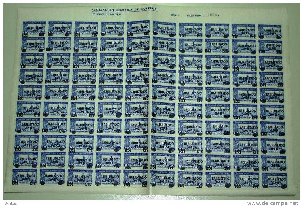 SPAIN RURAL OV. HABILITADO & NEW VALUE 5 PARA BLACK PAIFULL SHEET OF 100 STAMPS - Tasse Di Guerra