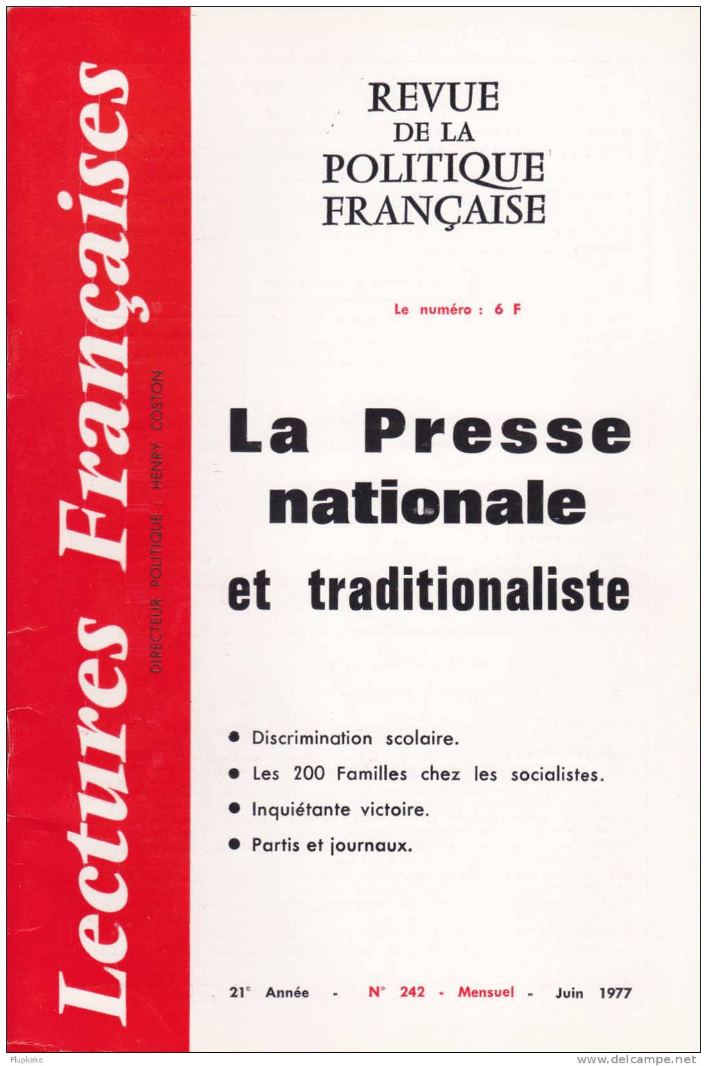 Lectures Françaises 242 Juin 1977 Henri Coston Revue De La Politique Française - Política