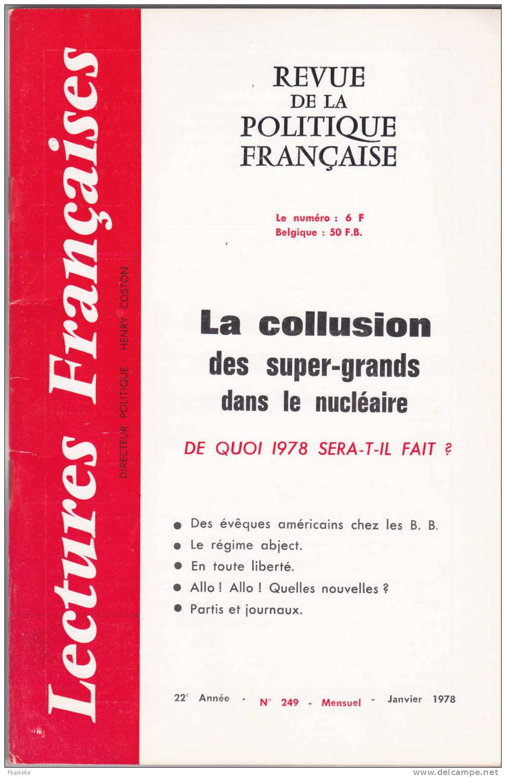 Lectures Françaises 249 Janvier 1978 Henri Coston Revue De La Politique Française - Política