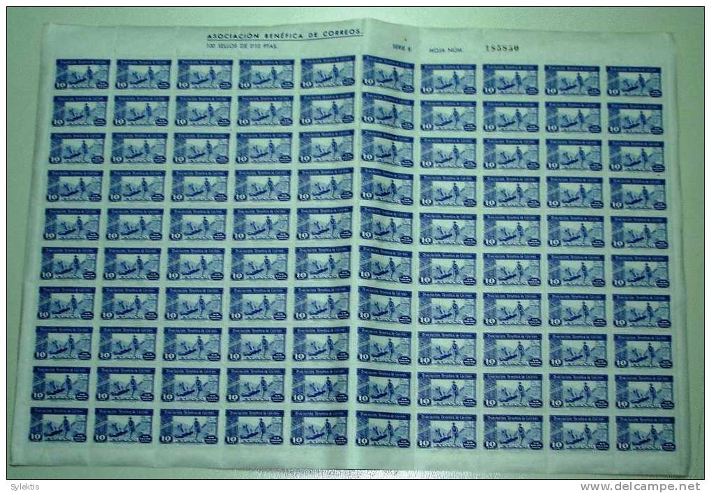 SPAIN RURAL SIN VALOR 10c FULL SHEET OF 100 STAMPS - Military Service Stamp