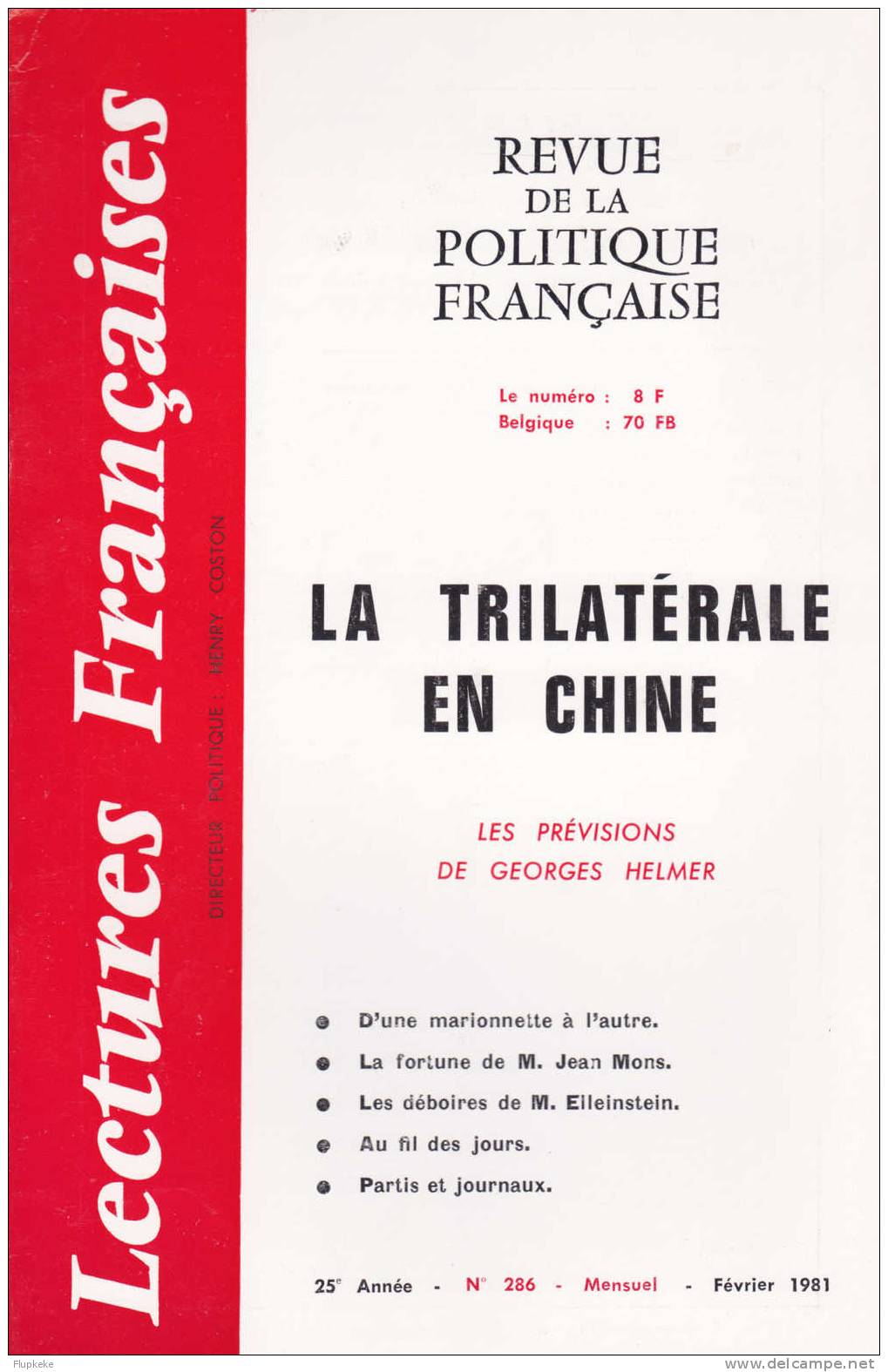 Lectures Françaises 286 Février 1981 Henri Coston Revue De La Politique Française - Política