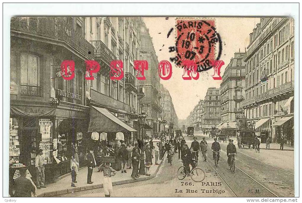 RARE - 75003 - PARIS - La Rue Turbigo - CM 766 - Dos Scané - Paris (03)