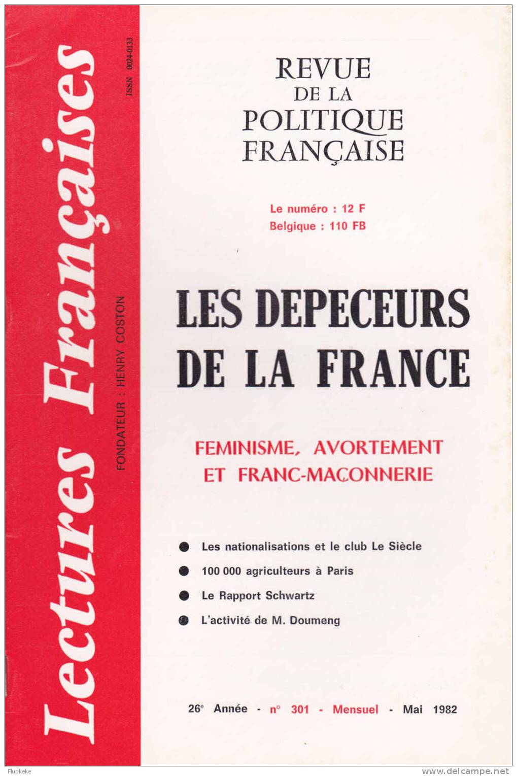 Lectures Françaises 301 Mai 1982 Henri Coston Revue De La Politique Française - Política