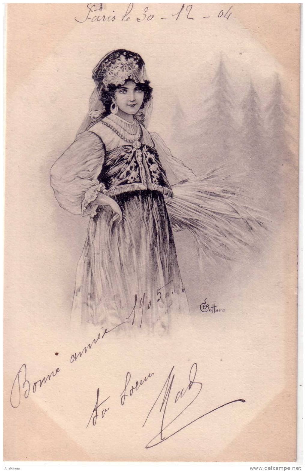 CPA Belle Carte Postale FANTAISIE SUPERBE ILLUSTRATION PRECURSEUR BOTTARO FEMME Serie 105 N°4 - Bottaro