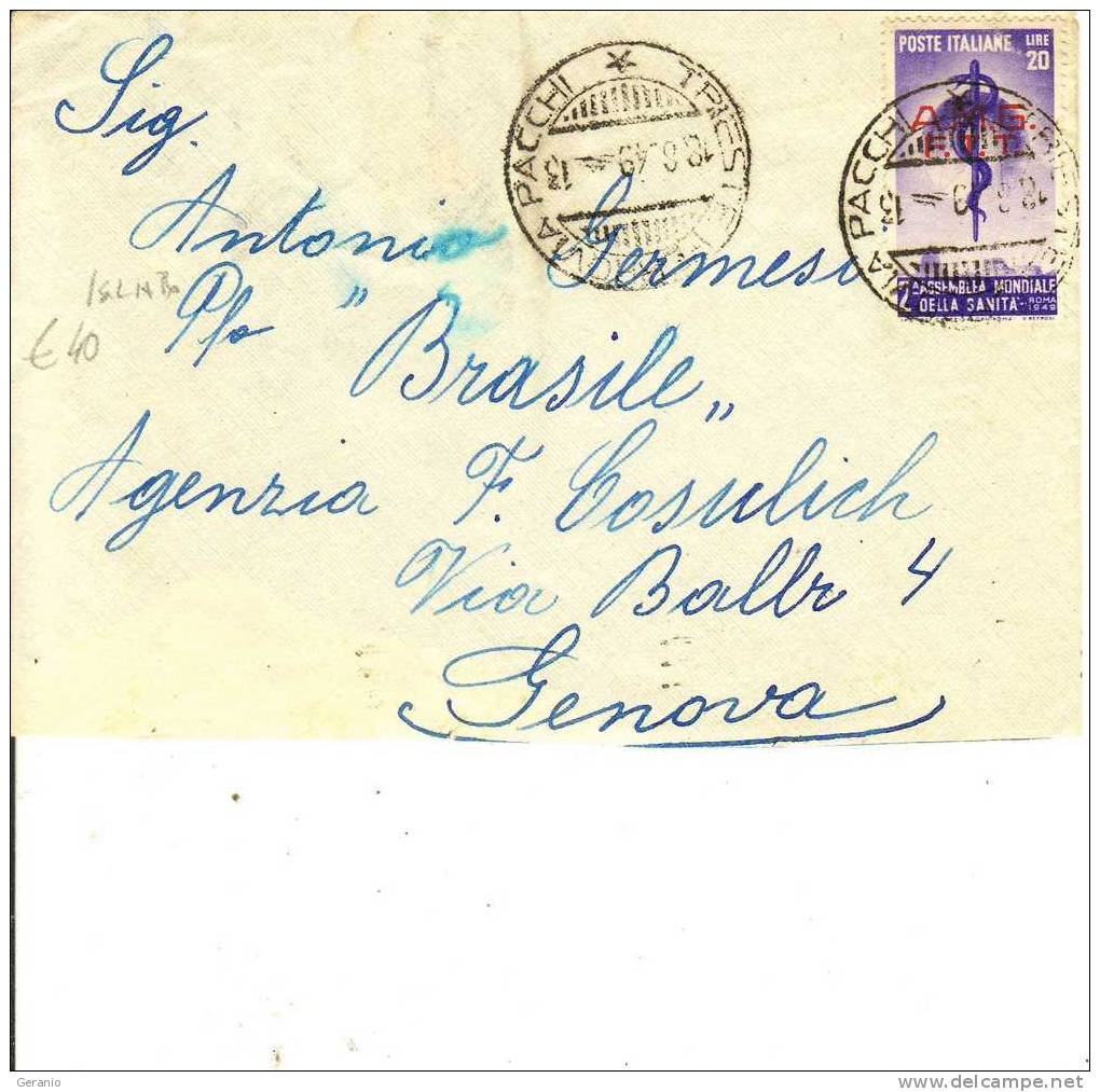 STORIA POSTALE TERRITORIO LIBERO SANITA  L20 - Used