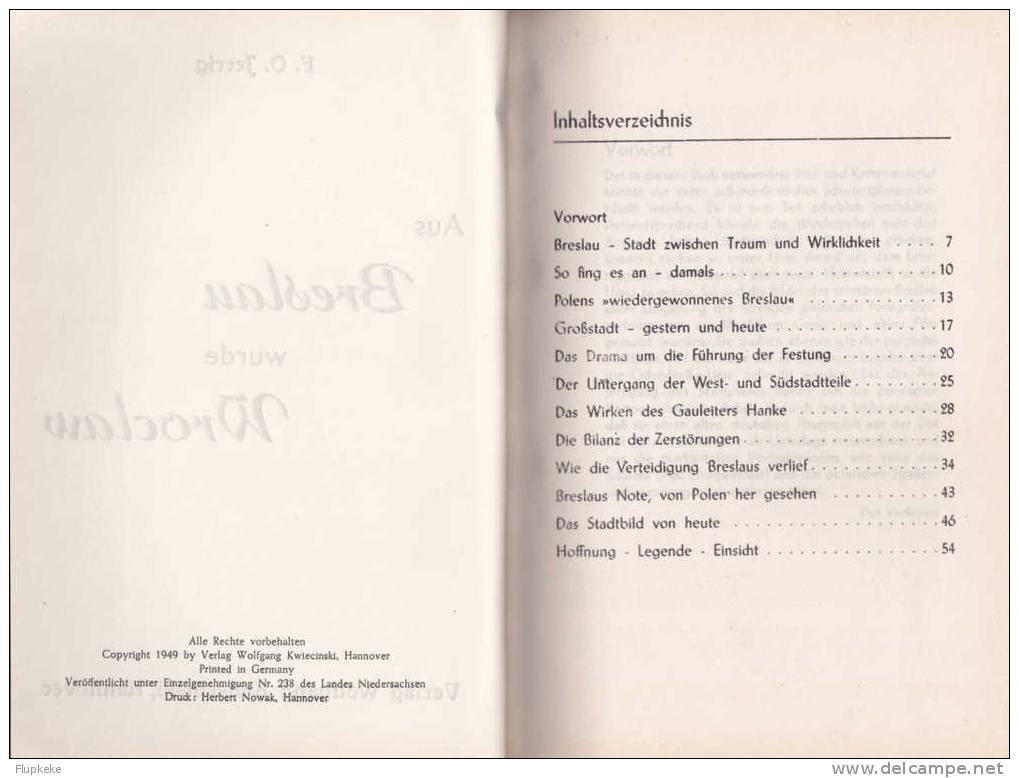 Aus Breslau Wurde Wroclaw Franz Otto Jerrig Hannover Verlag  Wolfgang Kwiecinski 1949. - 5. Wereldoorlogen