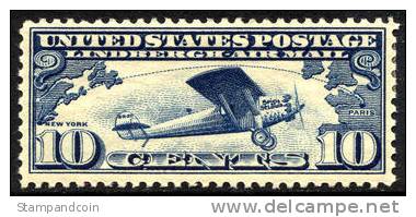 US C10 Mint Hinged 10c Lindbergh Airmail From 1927 - 1b. 1918-1940 Unused