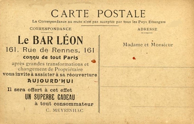 Commerce - Métiers - Bar Léon 161 Rue De Rennes 75006 Paris - Commissionnaire - Cafes