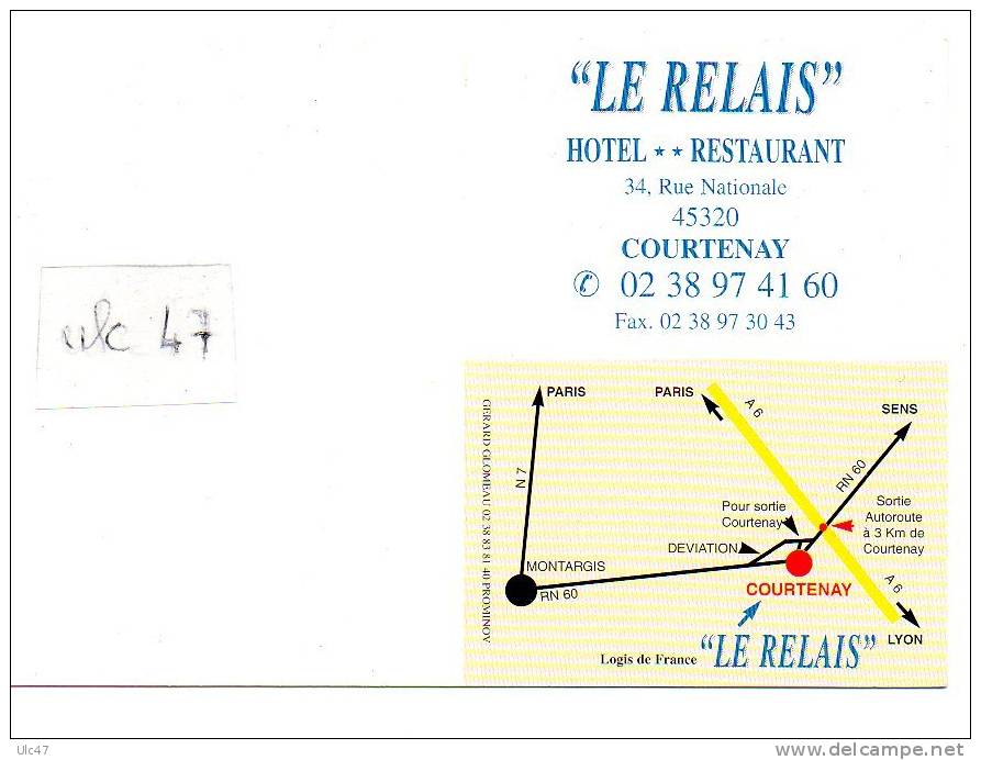 - COURTENAY. - HOTEL** RESTAURANT "LE RELAIS". - Tbé - Scan Verso - - Courtenay