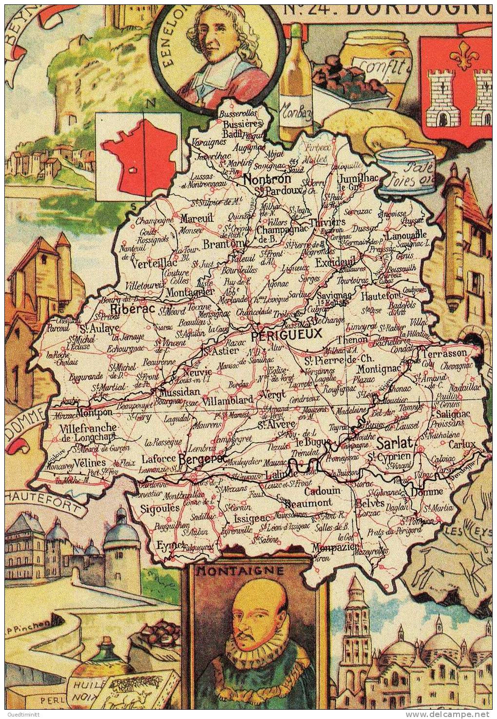 Dordogne. Carte Géographique. - Carte Geografiche