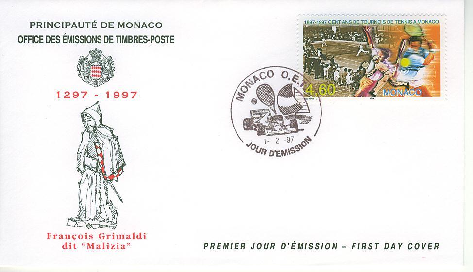 PJM2102 100 Ans De Tournois De Tennis 2102 Monaco 1997 FDC Premier Jour - Tennis
