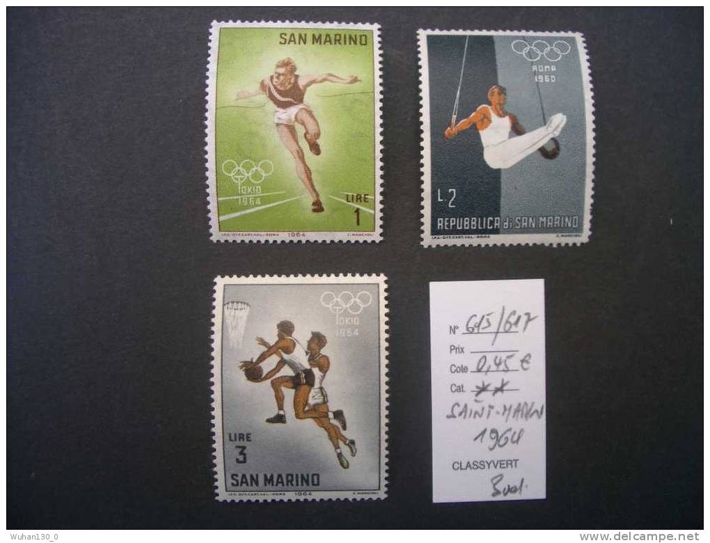 SAINT - MARIN  *  *  De  1964  "    Jeux  Olympiques  De  TOKYO  "     3  Val . - Unused Stamps