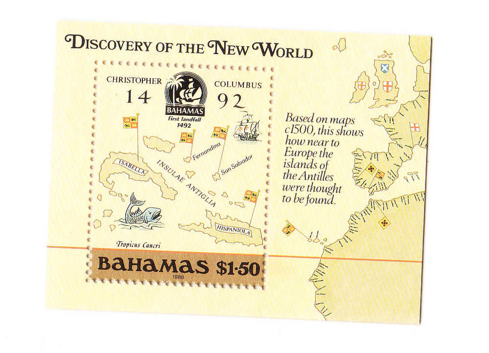 Bahamas 1988 Discovery Of America 500th Anniversary Columbus Map MNH - Bahama's (1973-...)