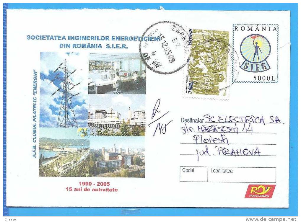 ROMANIA Postal Stationery Cover 2005. Electricity. IT PC Computer - Electricity