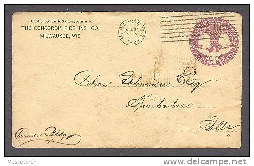 United States Postal Stationery 2 C. Cover Colombus Anniversary 1892 CONCORDIA FIRE INS. CO. Milwaukee Wis. 1894 - ...-1900