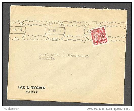 Sweden LAX & NYGREN Nässjö Train & Locomotive Backside Cachet 1946 TMS Cancel Cover To Bergvik (2 Scans) - Briefe U. Dokumente