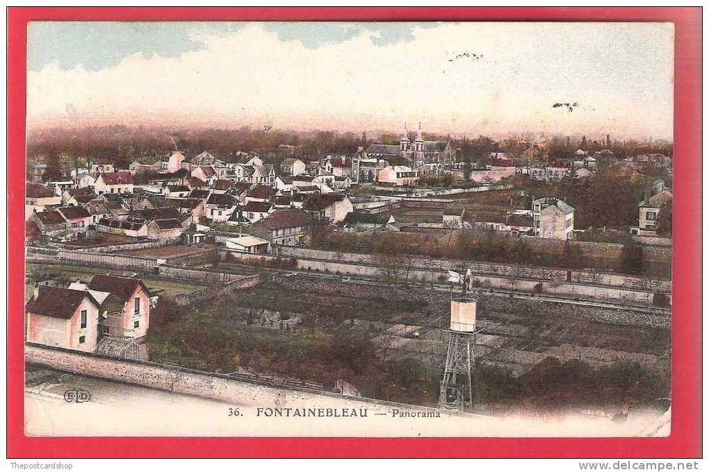 CPA 77 FONTAINEBLEAU PANORAMA EN COULEUR IN COLOUR  USED 1914 STAMP ATTACHED - Fontainebleau