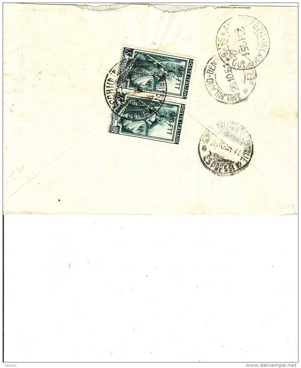 STORIA POSTALE TERRITORIO LIBERO TRIESTE RACC. ESPRES. 2 X L 65 ITALIA AL LAVORO - Oblitérés