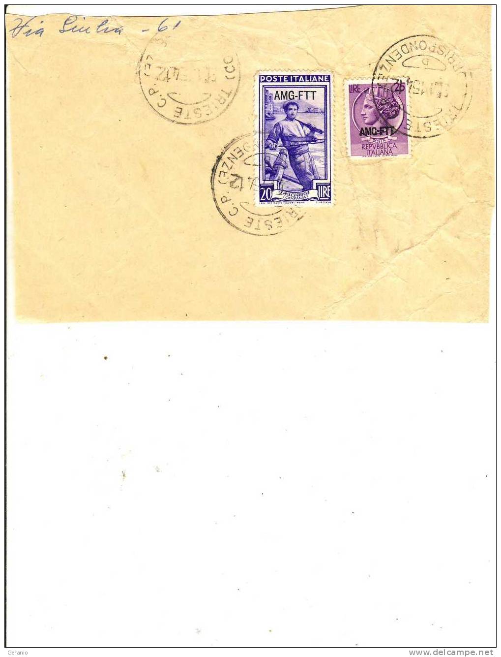 STORIA POSTALE TERRITORIO LIBERO TRIESTE L 20 ITALIA LAVORO LO 25 SIRACUSANA - Used