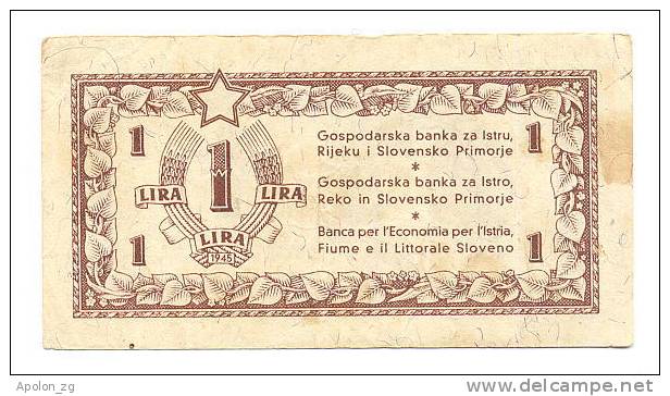 ITALY / YUGOSLAVIA : 1 Lira 1945 AVF  *BANCA PER L´ECONOMICA PER ISTRIA,FIUME E IL LITTORALE.SLOVENO - Sonstige & Ohne Zuordnung