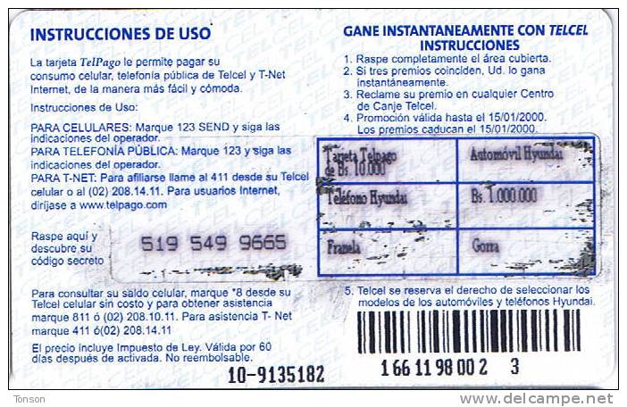 Venezuela, Bs. 10.000, Telcel/TelPago, Huyndai, Prepaid Card - Venezuela