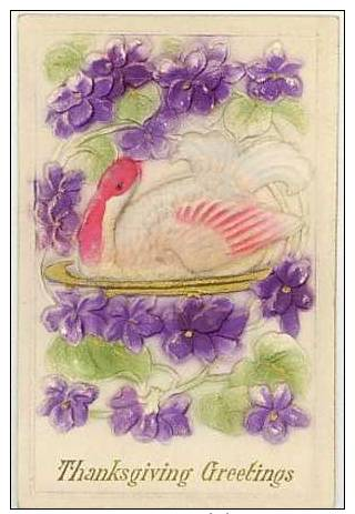 Thanksgiving Greetings, Turkey & Platter, Airbrushed (Air-Brushed), Circa 1910,  Meissner & Buch - Made In Germany - Thanksgiving