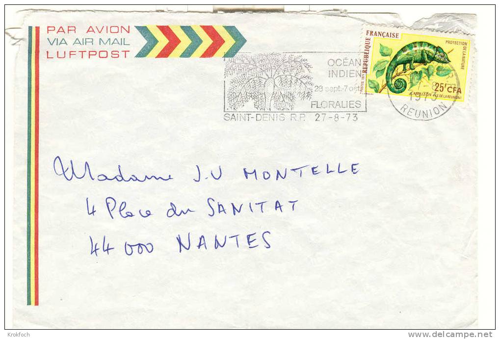 Saint-Denis Réunion 1973 - Flamme Floralies Fougères - Lettre Entière - Autres & Non Classés