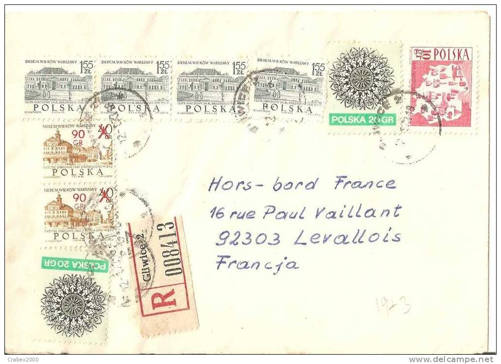 N° Y&t 1939+1455+1555     Lettre   GLIWICE  Vers    FRANCE    12 JANVIER 1973 - Brieven En Documenten