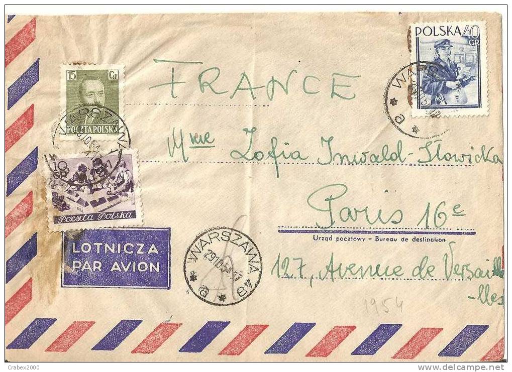 N° Y&t 591+736+742     Lettre   WARSZAWA  Vers    FRANCE    29 OCTOBRE 1954 - Lettres & Documents