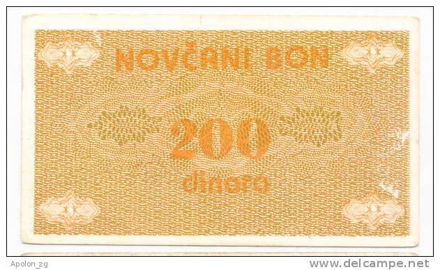 BOSNIA:  200 Dinara ND(1992) XF *P-48a  * Handstamp TRAVNIK - Bosnia And Herzegovina