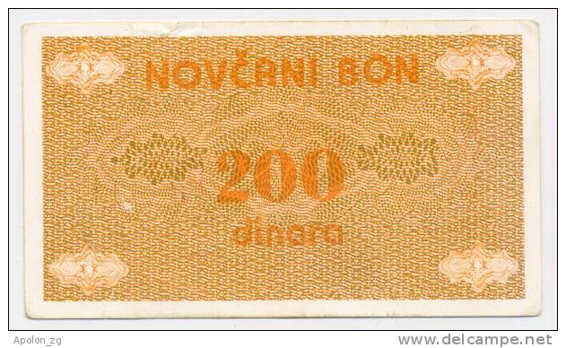 BOSNIA:  200 Dinara ND(1992) AXF *P48c  * Handstamp VITEZ - Bosnia And Herzegovina