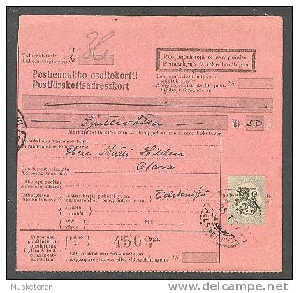 Finland Old Franked Helsinki Helsinfors Postförskottadresskort Money Order Receipt 1927 To Kyröskoski (2 Scans) !! - Briefe U. Dokumente