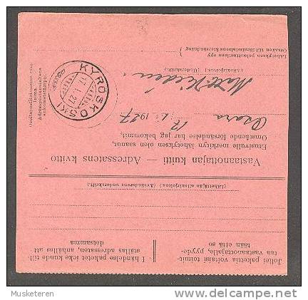 Finland Old Franked Helsinki Helsinfors Postförskottadresskort Money Order Receipt 1927 To Kyröskoski (2 Scans) !! - Lettres & Documents