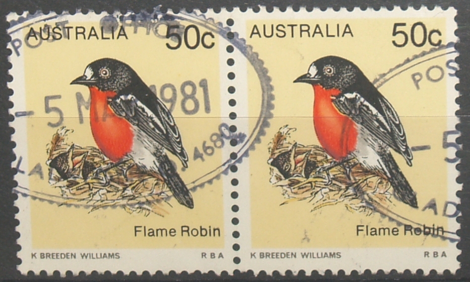 Australia 1978 Birds 50c Flame Robin Used Pair - Used Stamps