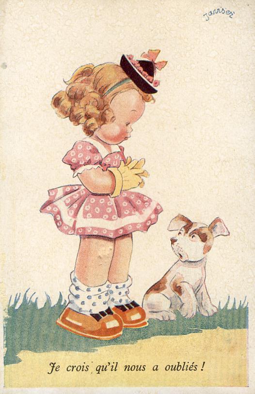 Illustrateur Janser - Enfants Fillette Chien - Janser