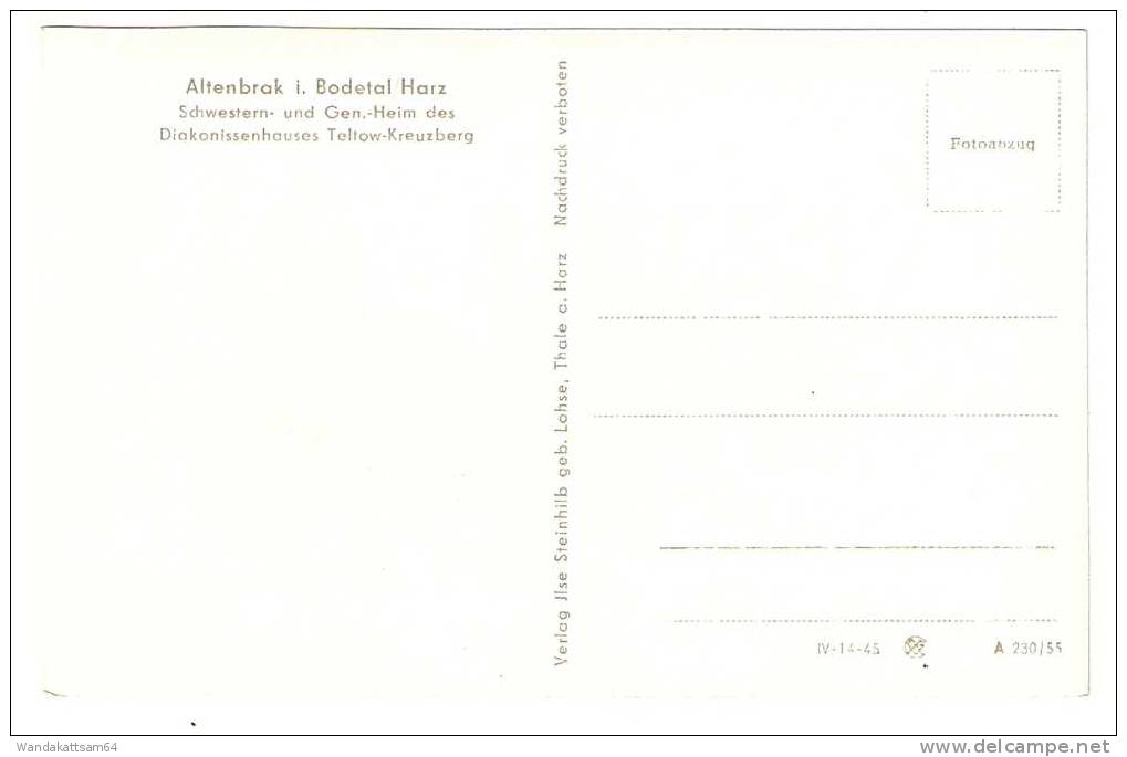 AK 230 Altenbrak I. Bodetal Schwestern- Und Gem.-Heim Des Diakonissenhauses Teltow-Kreuzberg - Altenbrak