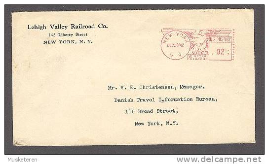 United States Lehigh Valley Railroad Co. New York 1942 Meter Stamp Cover - Brieven En Documenten