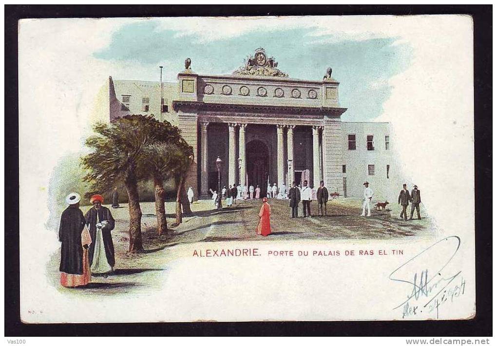 ALEXANDRIE 1904 ORIGINAL VINTAGE POSTCARD PORTE DU PALAIS DE RAS EL TIN. - Alexandria