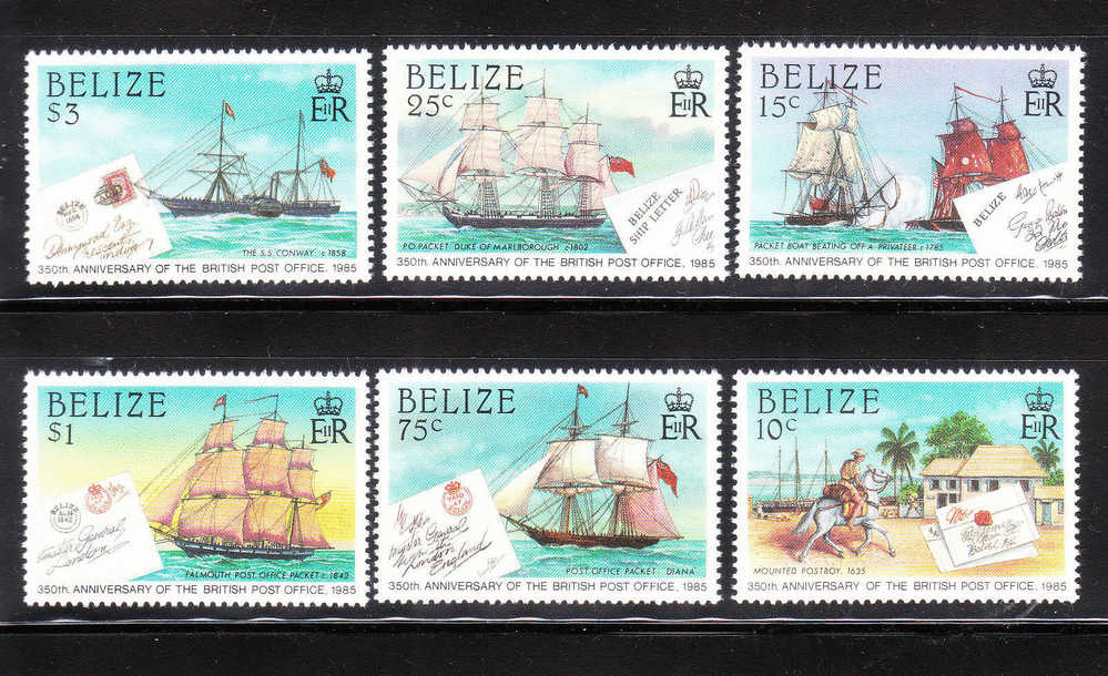 Belize 1985 British Post Office 350th Anniversary Ship Letters MNH - Belize (1973-...)