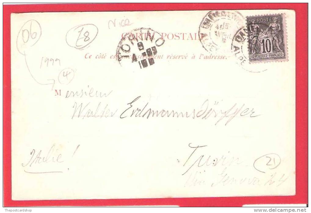 CPA 06 NICE EARLY DOS NON DIVISE SOUVENIR DE NICE 1899 A TORINO AVE TIMBREE POSTMARK RARE !! - Sonstige & Ohne Zuordnung