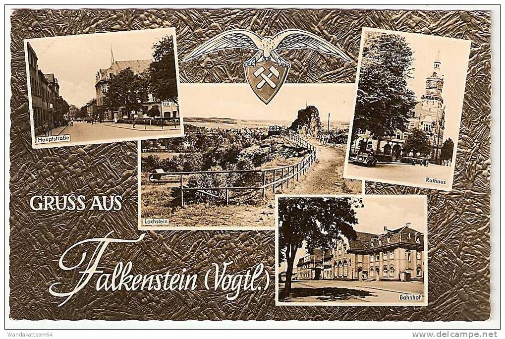 AK 45062 Falkenstein (Vogtl.) GRUSS AUS Mehrbild 4 Bilder Mit Wappen Hauptstraße Lochstein Rathaus Bahnhof - Falkenstein (Vogtland)