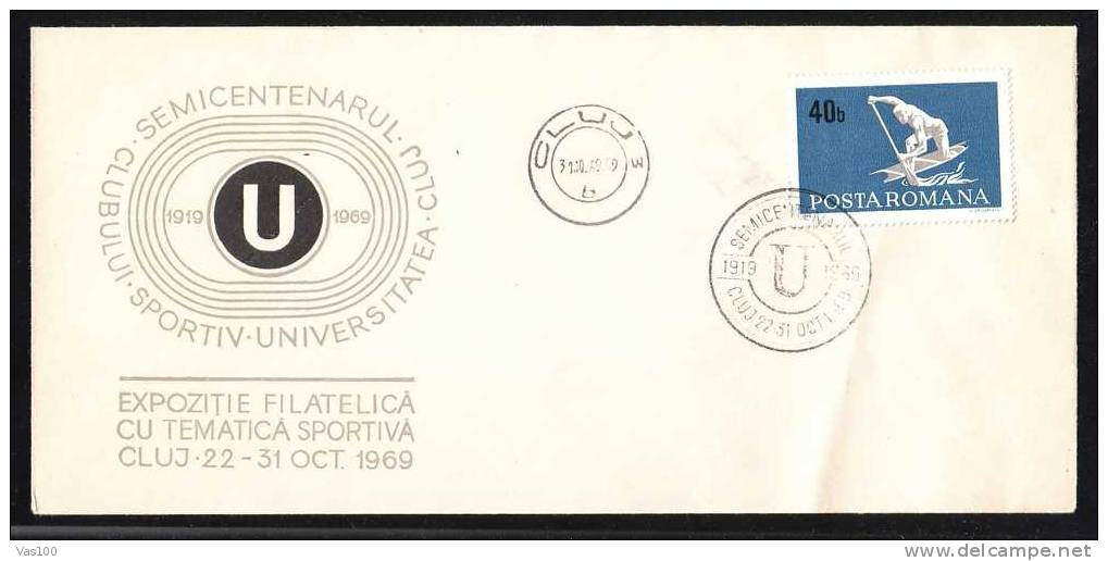 Romania 1969 Very Rare Cover With Anniversary Rowing Sport! - Canoe