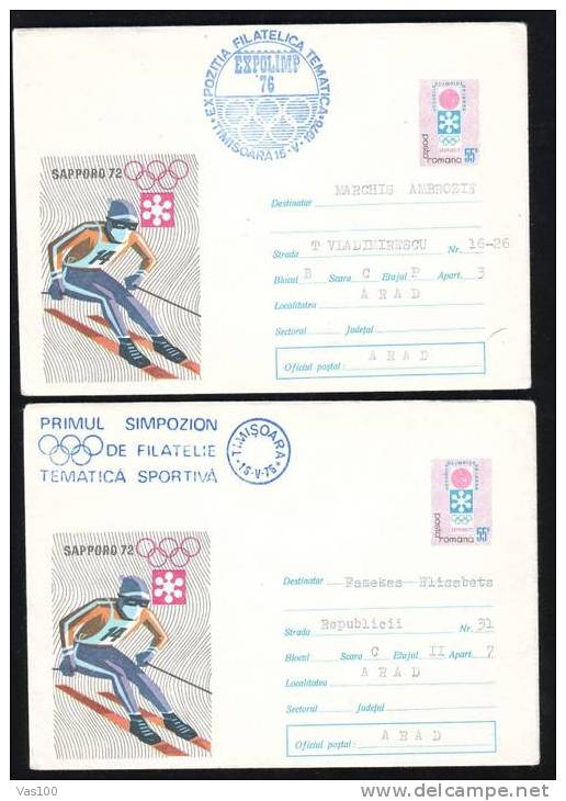 Romania 2x  Ski  Entier Postaux Postal Stationery  With  Winter Games Innsbruk 1976. - Ski