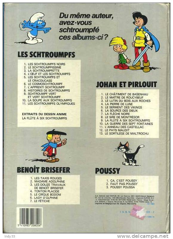 - JOHAN ET PIRLOUIT N°9 . LA FLÛTE A SIX SCHROUMPFS .DUPUIS  1975 - Johan Et Pirlouit