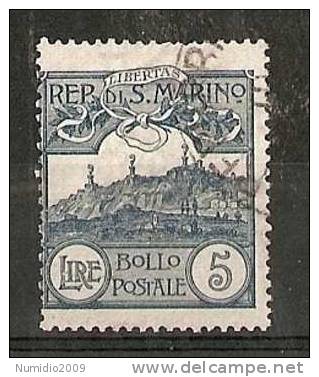 1903 SAN MARINO USATO VEDUTA 5 LIRE - RR6809 - Usados