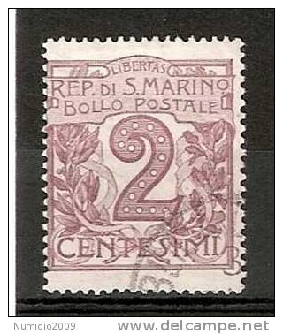 1903 SAN MARINO USATO CIFRA 2 CENT - RR6808 - Used Stamps