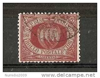 1892-94 SAN MARINO USATO STEMMA 5 LIRE - RR6806 - Used Stamps