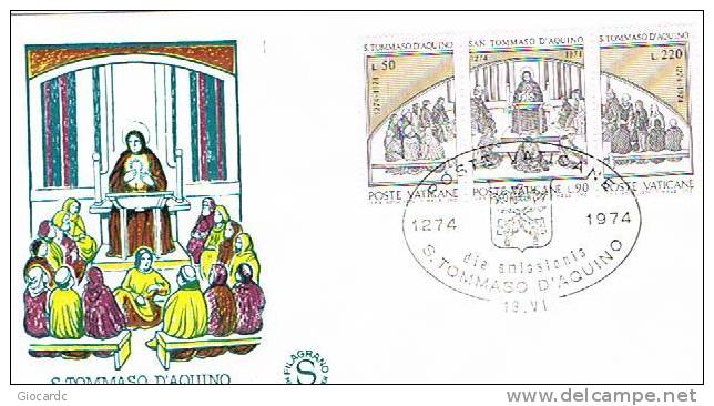 VATICANO - UNIF.558.560 - FDC FILAGRANO   - 1974  700^ ANNIV.  SAN TOMMASO D'AQUINO - FDC