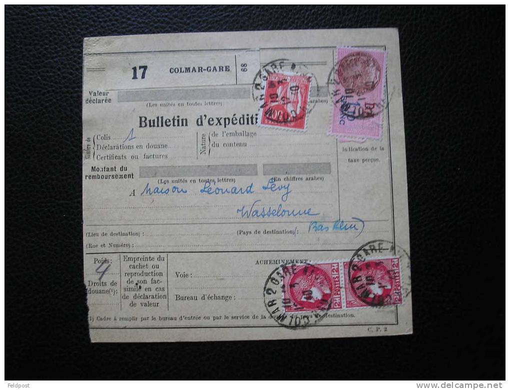 Bulletin D´expédition De Colis Postal De COLMAR 1940 - Briefe U. Dokumente